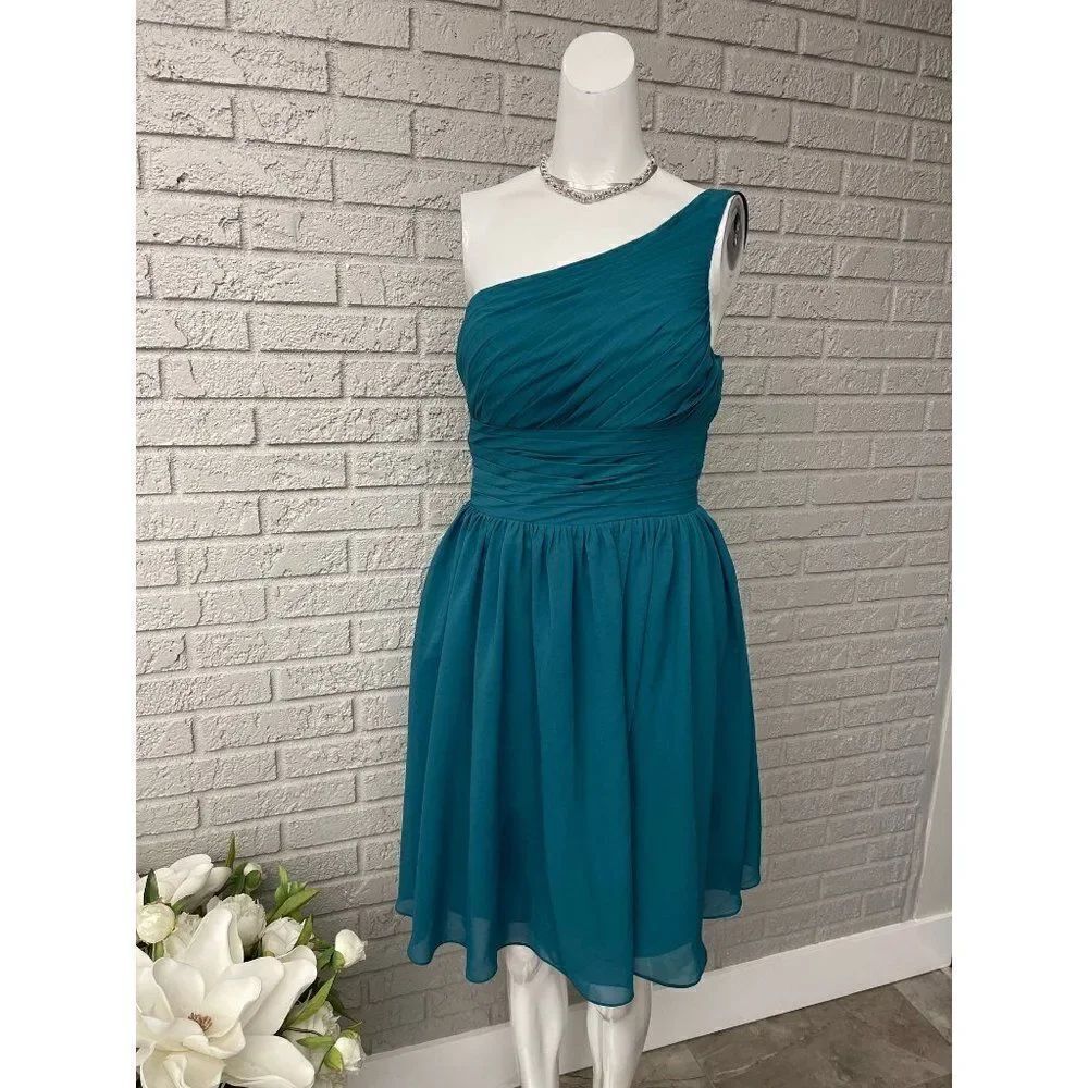 Zaxants Women’s One Shoulder Deep Teal Fit & Flare Dress Size S